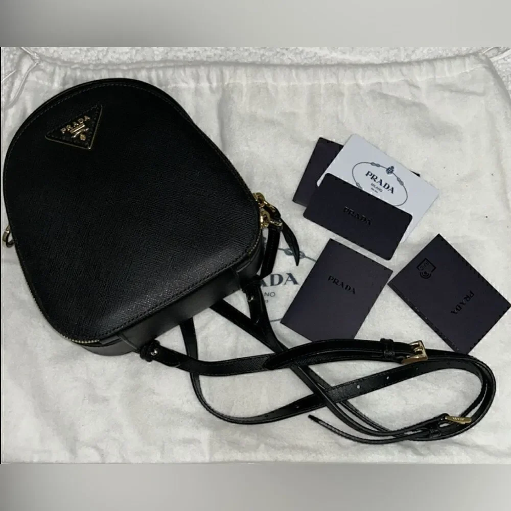 Authentic Prada Black Saffiano Lux Mini Odette Backpack